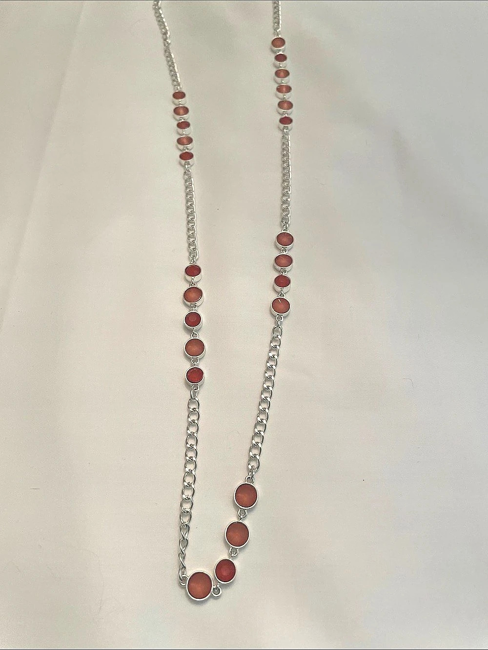 Chico's Silver-Tone Pinky Peach Statement Necklace
18” Drop 3” extender